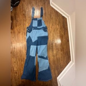 Fashion Nova Boogie Wonderland Patchwork Denim Overalls size 13